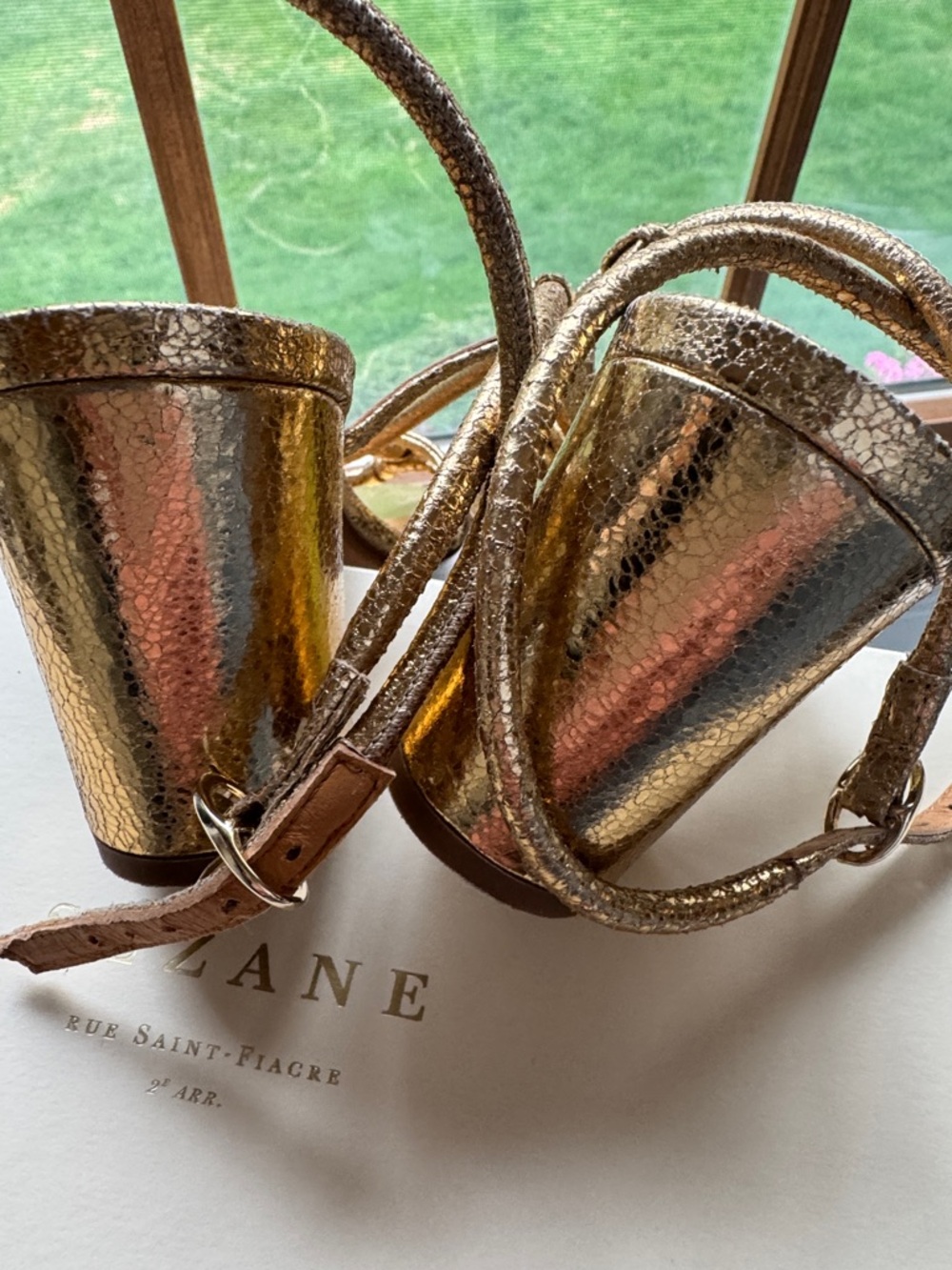 Sezane Gloria Gold Strap Block Heel Sandals - Picture 3 of 16